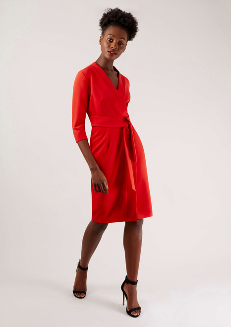 Closet London | Women's Red 3/4 Sleeve Tie Up Wrap Dress RED